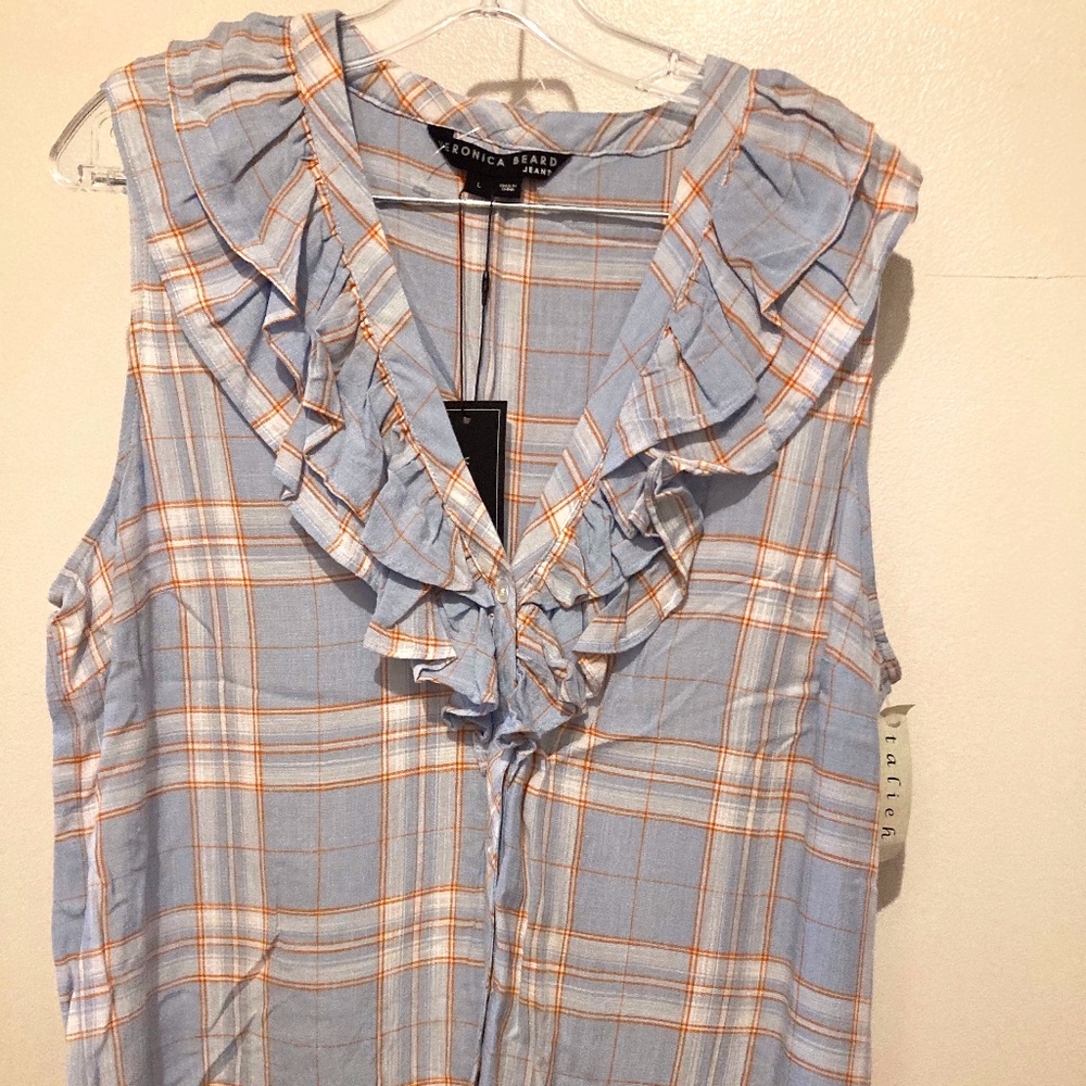 NWT Veronica beard sleeveless plaid top Large